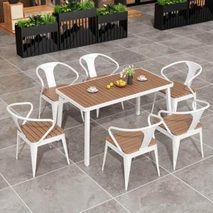 Blauer Metall UV-beständiger rechteckiger einfacher Patio-Esstisch, Blau, 55,1"L x 27,6"B x 29,5"H, Nur Tisch