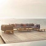 Helles Holz Sofa aus natürlichem Holz mit Kissen, UV-beständig für 1 Person, trendiges Kissen, 1-Sitzer Sofa