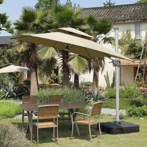 Simplistisches Outdoor-Esszimmerset mit Tisch in natürlicher Farbe und wetterfestem Legierungsrahmen, 9-teiliges Set, 86,6"L x 35,4"B x 29,5"H, Tisch & 8 Stühle