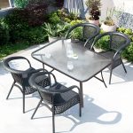 Klarer Outdoor-Esstisch mit Polymer-Verbundsitzen, wetterfestes 5-teiliges modernes Set mit Stühlen und Tisch, Klar, 47"L x 31"B x 28"H, Tisch & 4 Stühle