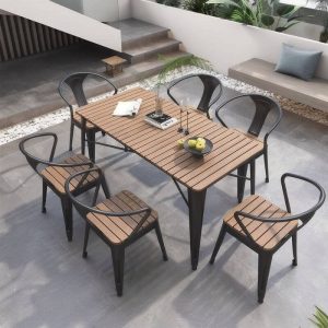 Zeitgenössischer Gunmetal Eisen Terrassen Armlehnenstuhl, nestbar, 1 Stuhl, Sessel