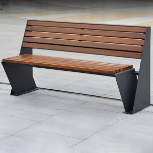 Mid-Century Modern Metall Parkbank mit wasserdichter brauner Sitzfläche und Rücken - Weiß 59''L x24"B x 31.5"H