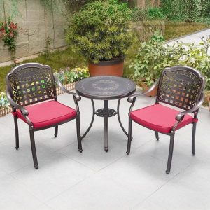 Modernes Storm Gray feuerfestes Legierungs-Bistro-Set für draußen mit Stuhl & Tisch, 3-teiliges Set, Schreibtisch mit 2 Stühlen, 26"L x 26"B x 28"H