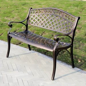 Französischer ländlicher Stil Schnitzdesign Parkbank Metall mit Rückenlehne und Armlehnen - Schwarz 46"L x 24"B x 31"H