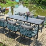 Polsterter Taubengrauer Terrassen-Esstisch-Set, 7-teilig UV-blockierend mit Stuhl und Tisch, minimalistischer Stil, 79"L x 35"B x 29"H, Tisch & 6 Stühle