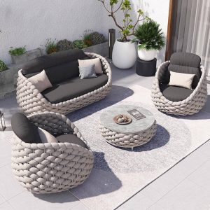 Trendiger grauer Legierungssofa für 1 Person mit Kissen, UV-beständige Polsterung, 1-Sitzer Sofa