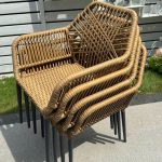 Naturfarbenes Outdoor-Essset mit Legierungsrahmen, wetterfest, 5-teilig, Stuhl, Einfacher Stil, Tisch, Schwarz, 70,9"L x 35,4"B x 29,5"H, Tisch & 4 Stühle