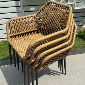 Naturfarbenes Outdoor-Essset mit Legierungsrahmen, wetterfest, 5-teilig, Stuhl, Einfacher Stil, Tisch, Schwarz, 70,9"L x 35,4"B x 29,5"H, Tisch & 4 Stühle