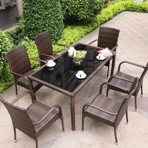 Outdoor-Esstischset mit Legierungsrahmen, wetterbeständiger Tisch in Tinte, rechteckig, 5-teilig mit Stuhl und Tisch, 55"L x 31,5"B x 27,5"H, Tisch & 4 Stühle
