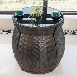 Outdoor Barhöhe Esstischset mit Vitreous-Tisch, feuerfest, 3-teiliges Set, runder Ink-Tisch mit Stuhl, Silber Grau, Schreibtisch mit 2 Stühlen