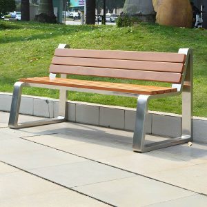 Edelstahl-Metallparkbank mit brauner Holzsitzfläche und Rückenlehne - Braun