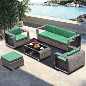 Grüne silberne Einzelsitz-Sofa mit Legierungsrahmen-Stuhl, UV-beständiger Kunststoffstoff bezogene Rückenlehne, 1-Sitzer Sofa