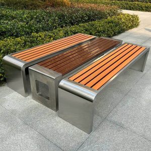 Picknickbank im modischen Stil mit Edelstahlrahmen, Kakao-Finish und feuchtigkeitsbeständig, V-Form, 47"L x 17"B x 18"H