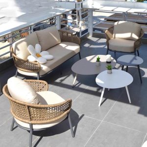 Trendy Black Alloy Sofa für 3 Personen mit Kissen, UV-beständiges Kissen, 3-Sitzer Sofa