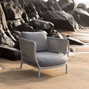 Trendiges Creme-Legierung-Sofa für 1 Person mit Kissen, UV-beständige Polsterung, Hellgrau