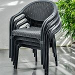 Polymer Compound Outdoor-Esstischgarnitur mit wetterfester Midnight Black Tisch und Stühlen, 7-teiliges Set, einfacher Stil, 79"L x 39"B x 29"H, Tisch & 6 Stühle