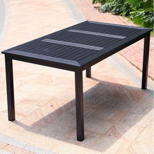 Moderner einfacher Stil rechteckiger tintenfarbener wasserdichter Legierungs-Außen-Esstisch, ohne Stühle, 59"L x 35"B x 29"H, Schwarz