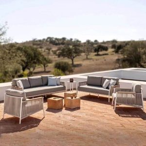 Hellgraues Naturholz wasserbeständiges Sofa für 3 Personen - Trendiger Stil mit Kissen - 1 Stück, Schwarz, 3-Sitzer Sofa