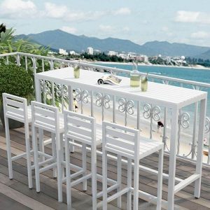 Simplistic Rectangle White Waterproof Wood Patio Bar Table, ohne Stühle, 39,4"L x 15,7"B x 41,3"H