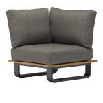 Zeitgenössisches modulares dunkelgraues Sofa, natürliches Holz, UV-beständig für 1 Person mit Kissen, Ecksofa