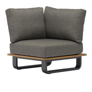 Zeitgenössisches modulares dunkelgraues Sofa, natürliches Holz, UV-beständig für 1 Person mit Kissen, Ecksofa