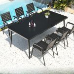 Rostbeständiges Metall-Patio-Esszimmerset, 7-teilig, Tinte mit Stuhl und Tisch, minimalistischer Stil, 79"L x 39"B x 28"H, Tisch & 6 Stühle