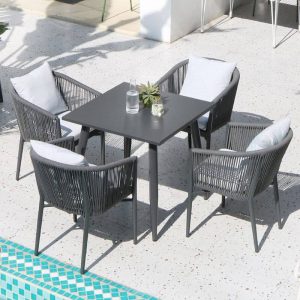 Minimalistischer Aluminium-Außenarmstuhl, UV-beständig, abnehmbares Kissen, braune Rückenlehne, 1 Stuhl, 23"L x 24"B x 30"H