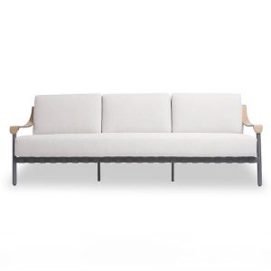 Weißes Schwammsofa für 3 Personen - UV-beständiger trendiger Stil mit Kissen - 1 Stück, 3-Sitzer Sofa