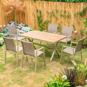 Modischer Messing Aluminium Metall Garten Armlehnenstuhl, stapelbar, 2 Stühle Set, 2-teiliges Set, 21"L x 26"B x 36"H