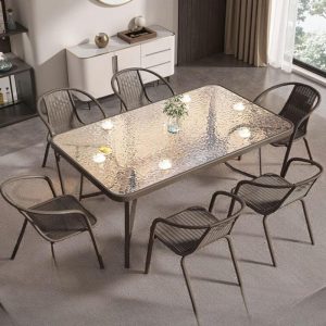Rostbeständiges klares Outdoor-Essset mit Vitreous-Tisch, 5-teilig, Stuhl und Tisch, moderner Stil, 59"L x 35"B x 28"H, Tisch & 4 Stühle