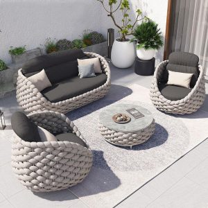 Cord Sofa, rostbeständiger hellgrauer Rahmen, für 3 Personen, trendiger Stil mit Kissen, 1 Stück, 3-Sitzer Sofa