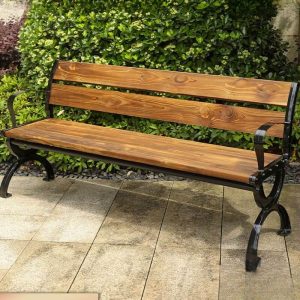 Picknickbank im natürlichen Finish im modischen Stil mit geschwungenem Arm, feuchtigkeitsbeständiges Ingenieurholz, Rosenholz, 47"L x 17"B x 15"H