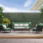Limettengrüne Stoff Outdoor Sofa Sitzgruppe mit Kreidetisch, 4-teiliges Set (2 Stühle & 1 3-Personen-Sofa & 1 Couchtisch)