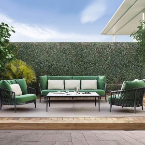 Limettengrüne Stoff Outdoor Sofa Sitzgruppe mit Kreidetisch, 4-teiliges Set (2 Stühle & 1 3-Personen-Sofa & 1 Couchtisch)