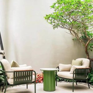 Grüner Rahmen Naturholz Loveseat mit Kissen, für 2, UV-beständiger trendiger Stil mit Polster, 2-Sitzer Sofa