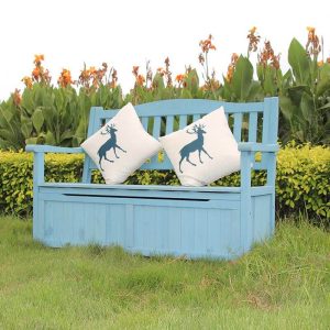 Rustikale Gartenbank mit Stauraum & Geradem Arm, Blau, Stauraum