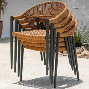 Trendy Aluminium Metal Pileable Patio Arm Chair in Midnight Black - 1 Stuhl, 22"L x 23"B x 31"H