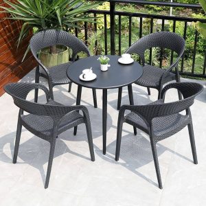 Art Deco Nestable Outdoor Arm Chair: Synthetischer Rahmen in Tinte, 1 Stuhl, Schwarz