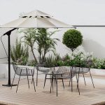 Moderner Rawhide-Outdoor-Essgruppe mit wetterfestem Tinten-Tisch und Stühlen, 4-teilig, Schwarz, Tisch & 3 Stühle