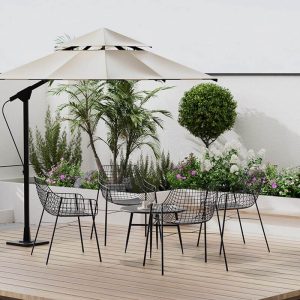 Moderner Rawhide-Outdoor-Essgruppe mit wetterfestem Tinten-Tisch und Stühlen, 4-teilig, Schwarz, Tisch & 3 Stühle