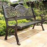 Boho Black feuerfeste Aluminium Parkbank mit gebogenem Sitz, gebogener Armlehne & Rücken, Schwarz, 45"L x 23,5"B x 31,5"H