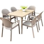 Mehrfarbiger moderner Outdoor-Esstisch mit Polymer-Verbundsitzen, wetterfest, 5-teilig, Stuhl & Tisch, 51"L x 31"B x 28"H, Tisch & 4 Stühle