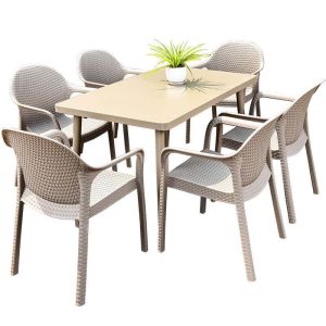 Mehrfarbiger moderner Outdoor-Esstisch mit Polymer-Verbundsitzen, wetterfest, 5-teilig, Stuhl & Tisch, 51"L x 31"B x 28"H, Tisch & 4 Stühle