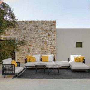 Trendiges schwarzes Alloy-Daybed für 2 Personen wasserdicht mit Kissen und Polster, Rundbett