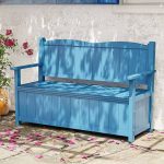 Klassische Gartenbank mit Behälter und gerader Armlehne in Cerulean/Gelb/Weiß - Braun