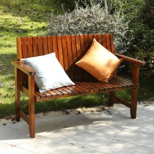 Gerade Arm Parkbank im modischen Stil mit Rücken, Kakaofarbe, feuchtigkeitsbeständiges Ingenieurholz, karbonisierte Farbe, 48"L x 20"B x 42"H