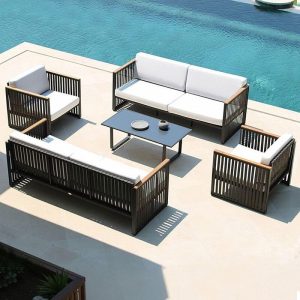 Sofa mit abnehmbarem Kissen, Schaumstoffpolsterung, schwarzem Rahmen, UV-beständig für 1 Person - Trendiger Stil, 1 Stück, 1-Sitzer Sofa