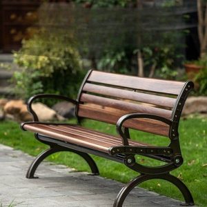 Einfacher Stil Braune Aluminium Terassenbank für stilvolle Sitzgelegenheiten im Freien, 79"L x 17"B x 16"H