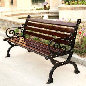 Moderne Outdoor-Bank mit Sitzfläche aus Haferflocken-farbenem Ingenieurholz, geschwungener Armlehne und Rückenlehne, Kaffee, 59"L x 16"B x 30"H