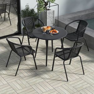 4-teilige Outdoor-Essgruppe mit Eisenrahmen, wetterfeste Tinte Tisch, Stuhl und Tisch, moderner Stil, 23,6"L x 23,6"B x 28,3"H, Tisch & 3 Stühle